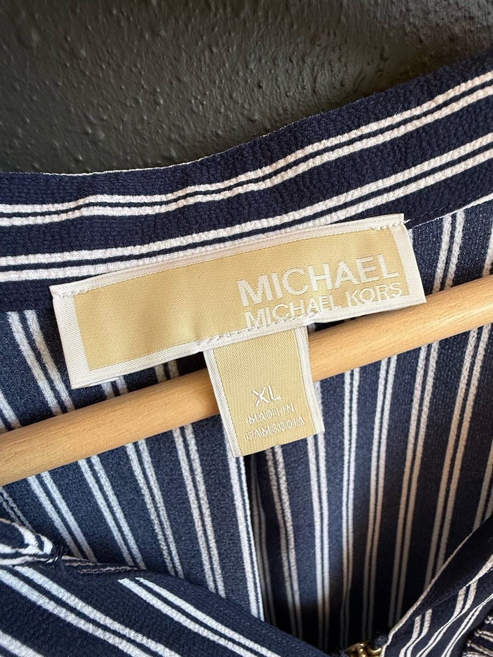 Michael Kors Navy and White Striped Zip-Front Tunic Top